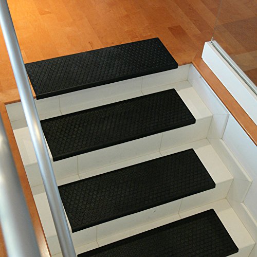 Rubber-Cal "Coin-Grip Non-Slip Rubber Tread Stair Mats 6 Count (Pack of 1), Black, 9.75" x 29.75" (10-104-009)