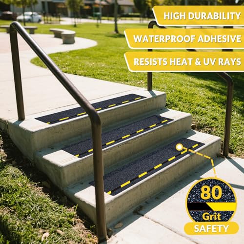 LifeGrip Reflective Anti Slip Stair Treads 8"x32" 10-Pack, Black/Yellow - color: Black/Yellow, size: 8" x 32"