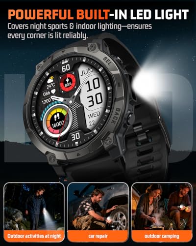 Smart Watch for Men Fitness Tracker: Military Make Answer Call LED Digital Mens Watches Waterproof Smartwatch Android Phone iPhone Samsung Compatible Sleep SpO2 Heart Rate Monitor Step Pedometer - color: Black