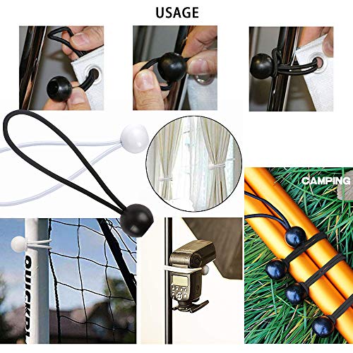 AOPRIE 30 Pack Bungee Balls, White Ball Bungee Heavy Duty Heavyweight 9inches Tarp Bungee Cords, Weather Resistant Tie Down Strap 4mm Thickness - for Camping, Tents, Cargo, Holding Wire and Hoses - size: 9 In