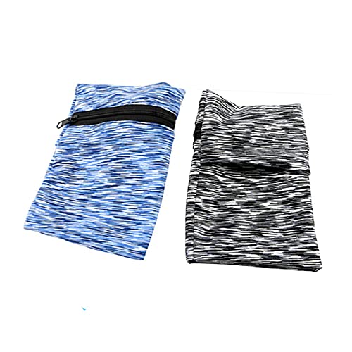 2PCS Outdoor Sports Wrist Wallet Breathable Absorbent Sweatband with Zippered Pocket Elastic Body-Fitting Mini Arm Bag Securely Carry Cell Phone Keys Cash Perfect for Running Walking Jogging Workout - color: blue+black