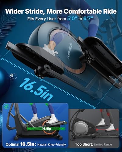 Merach Elliptical Machine, Elliptical Exercise Machine for Home with Hyper-Quiet Magnetic Drive System, Elliptical Training Machines with16.5-19IN Stride, Automatic Resistance, 400lbs Capacity - style: 16.5IN Stride Smart Self-powered