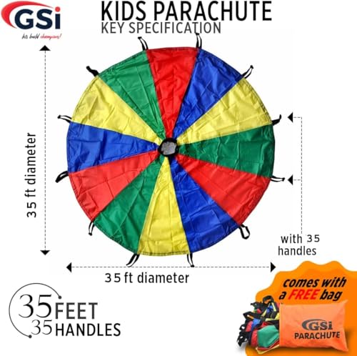 GSi Kids Rainbow Parachute 6 ft to 35 ft for School & Gym Class - size: 35 Feet