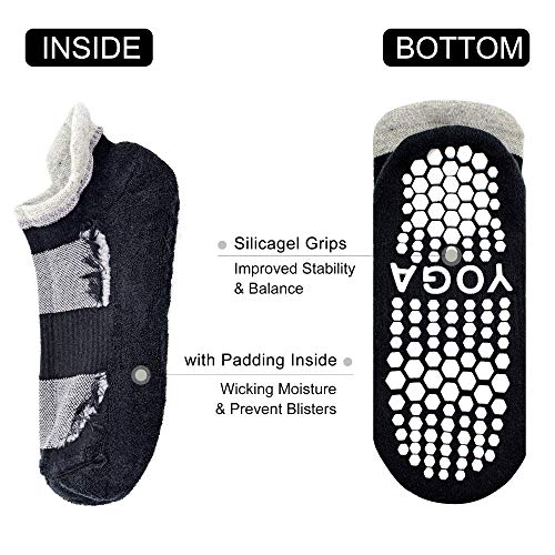 Busy Socks 2 Pack Women Ankle Non Slip Yoga Pilates Grip Socks with Cushion - color: 2 Pairs Black/Pink