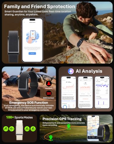 Yihou Screenless Fitness Tracker GPS Smart Bracelet Heart Rate Sleep Monitor Health Tracker Fall Detection SOS Call Pedometer Step Counter AI-Powered Activity Tracker Waterproof Nylon Wrist Band - color: Black