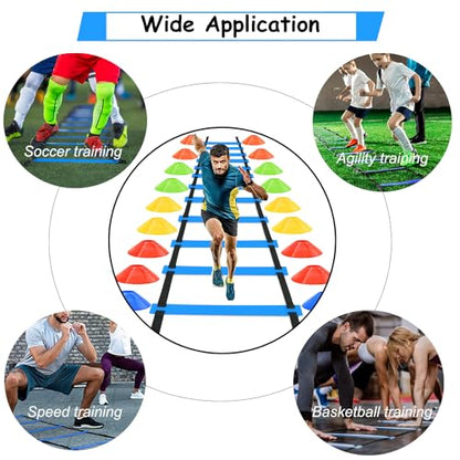 Agility Training Equipment Set Includes Workout Ladder, Dis Cones, Reaction Ball and Carry Bag - Drills Speed Kit for Soccer Basketball