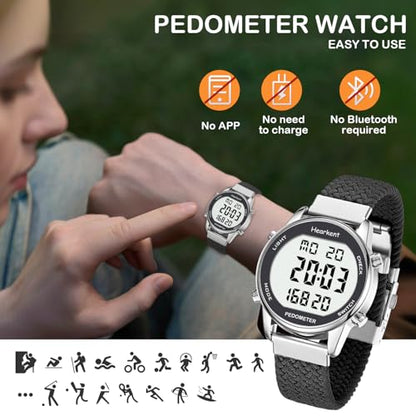 Hearkent Pedometer Watch,Step,Mileage&Calorie Tracker,Large Numbers - color: Black
