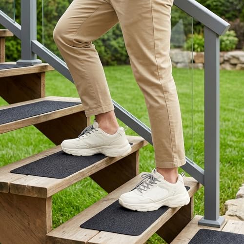 Outdoor Stair Treads Non Slip, 6" X 30"-10 Pack Anti Slip for Wooden Steps - color: black