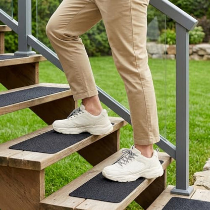 Outdoor Stair Treads Non Slip, 6" X 30"-10 Pack Anti Slip for Wooden Steps - color: black