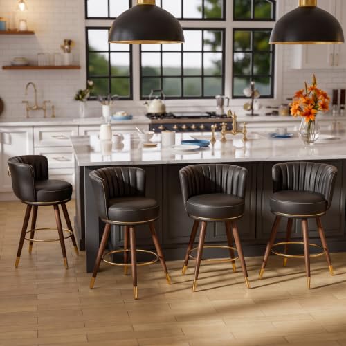 SeekFancy 24 Inch Black Leather Swivel Counter Bar Stools Set of 4 - color: Black, size: 24" Counter Height-4 Pieces
