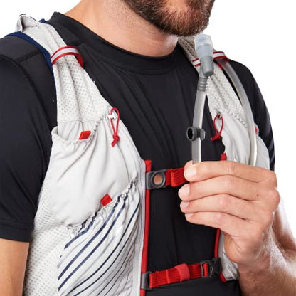 Nathan Men's Pinnacle Race Vest 12L Hydration Pack, 1.6L Water Bladder, Running Vest, Water-Resistant Pockets, Lightweight & Moisture Wicking - color: Vapor Grey/Ribbon Red, size: Medium