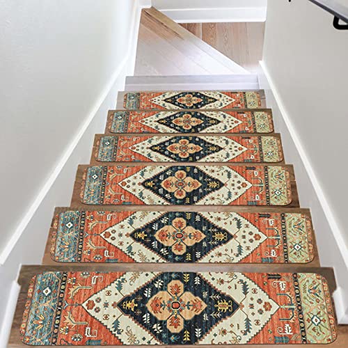 OJIA Non-Slip Carpet Stair Treads for Wooden Steps 15PC 30"X8" Stair Runner - color: Oriental, size: 8" x 30"