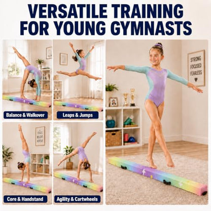 8FT Gymnastics Balance Beam Starry Rainbow Suede Home Practice