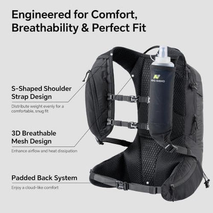 N NEVO RHINO 17L Hydration Backpack, Water Backpack with 500ml Soft Flask - color: Black