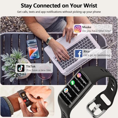 FITVII Slim Fitness Tracker for Women Men, Fitness Watch for Android iOS - color: Black