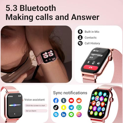 Trendia Smart Watches for Women, 1.83'' HD Fitness Tracker with Answer/Make Calls, Heart Rate/Sleep/SpO2 Monitor, 120+ Sport Modes, IP68 Waterproof, Compatible iPhone/Android Rose Pink - color: Rose Pink