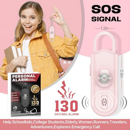 Personal Safety Alarm for Women, 130dB Loud Siren with SOS Strobe Light, Flashlight, 1000ft Audible Help Kids, Elderly Emergency Call, Self Defense Keychain for College Essentials - color: Pink