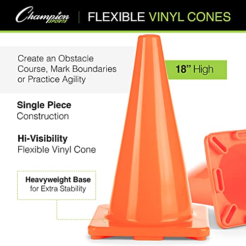 Champion Sports High Visibility Flexible Vinyl Cones for Sports Training, Agility Drills, Field & Gym Marking Sets - color: Blue, style: 18 Inch Cone (Single)