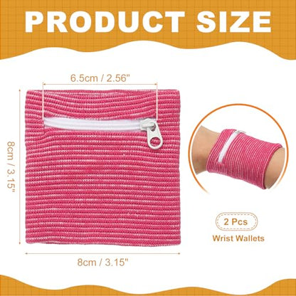 Wrist Wallet Wristband with Zipper, Cotton Wrist SweatBands Sports Absorb Sweat Wristbands - color: Rose Red