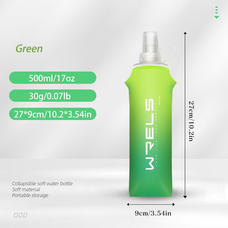 Soft Flasks TPU Soft Water Bottles Folding Soft Running Water Flask Small for Outdoor Sports Hiking Hydration Pack 8oz/17oz Hiking Cycling Climbing - color: Green-500ml