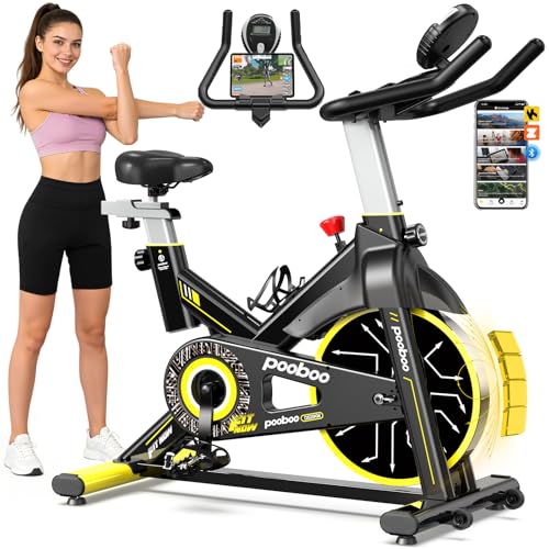Exercise Bike,Stationary Bike for Home,Magnetic Indoor App Cycling Bike - color: Silver Yellow