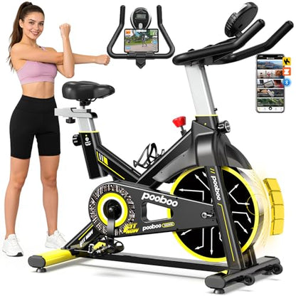 Exercise Bike,Stationary Bike for Home,Magnetic Indoor App Cycling Bike - color: Silver Yellow