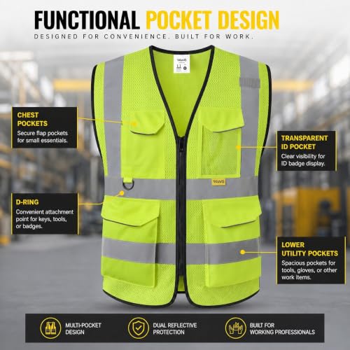 Reflective Safety Vest for Men Women with Pockets,Meets ANSI/ISEA - color: Yellow, size: Medium