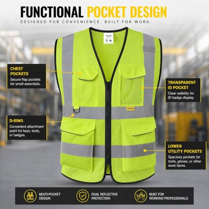 Reflective Safety Vest for Men Women with Pockets,Meets ANSI/ISEA - color: Yellow, size: Small