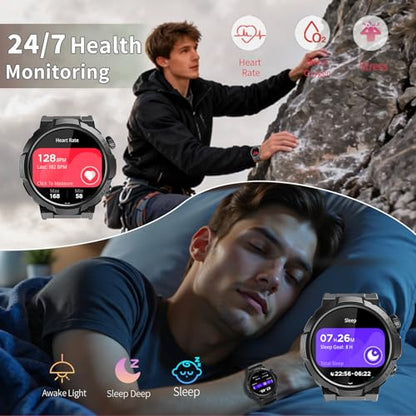Soudorv Military Smart Watch for Men, 50+ Day Battery Life, Bluetooth Call - color: Black