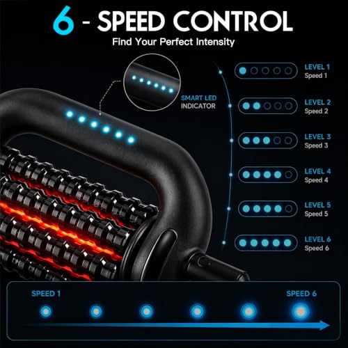 Electric Rolling Massager for Lymphatic Drainage, Red Light Muscle Recovery Roller with Ice Pack, Rechargeable 6-Speed Deep Tissue Massage Stick, Hands-Free Base for Back, Legs, Calves, Arms, Feet