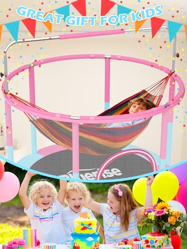 BLUERISE 60" Indoor&Outdoor with Enclosure 5FT Trampoline for Kids Gifts - color: Pink / Blue -2- 6-in-1