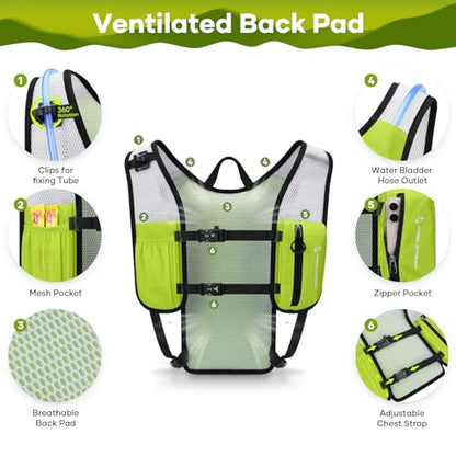 Maelstrom Hydration Backpack with 2L Water Bladder,Lightweight Running Vest - color: Light Green