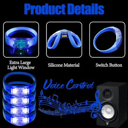 100 Pcs LED Bracelets Sound Activated with Flashing LED Strobe Music Control Light Up Bracelets for Rave, Game Prizes, Birthday Party Favor,Valentine's Day gift - color: Blue