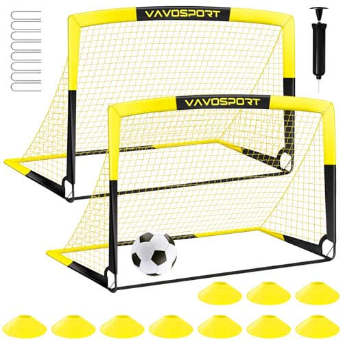 VAVOSPORT Kids Soccer Goals for Backyard Set of 2,Soccer Training Equipment - color: 5-Black Yellow, style: 4 ft x 3 ft
