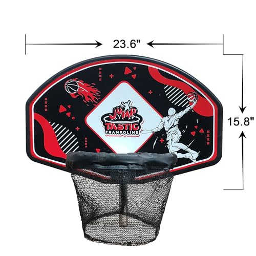 Jump Tastic Trampoline Trampoline Basketball Hoop, Fits Straight and Curved Pole Basketball Hoop for Trampoline, Universal Attachment with Mini Ball and Pump
