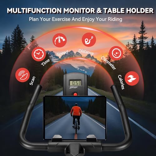 Wenoker Exercise Bike,Indoor Spin Bike with Adjustable Resistance Bluetooth Fitness App, 350 LBS Heavy Duty Frame,Smooth Quiet Belt Drive, Adjustable Handlebars & Seat with Transport Wheels - color: Red