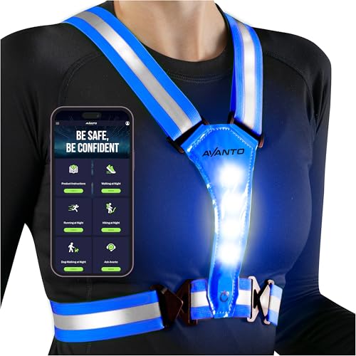 AVANTO LED Reflective Vest, Original, USB-C Rechargeable Running Reflective Gear, Running Lights for Runners, High Visibility Gear, Dog Walking Safety Vests, Blue - color: PentX_VAR_2