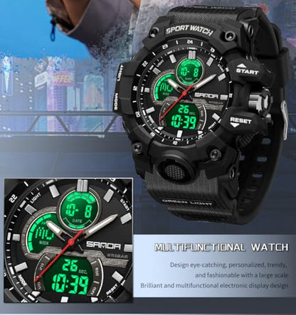 FANMIS Men Sports Outdoor Watch Analog Digital Multifunctional Black Watch - color: X Blue