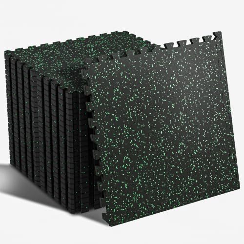 SUPERJARE 0.56'' Thick 48 Sq Ft Rubber Top Gym Flooring for Home Gym - color: Black/Green, size: 12 Tiles (48 Sq Ft)