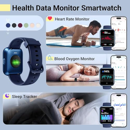 Smartwatch for Women/Men, Compatible with Android & iPhone, 1.8'' Fitness Tracker Watch with Alexa, Call & Notification Alerts, Heart Rate & Sleep Monitor, 120 Sports Modes, Waterproof Smart Watch - color: Blue