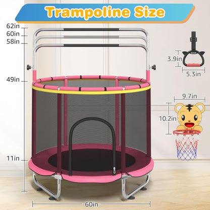 60" Trampoline for Kids with Enclosure Net, Toddler Trampolines Indoor - color: Rosered