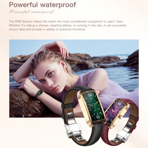 Elegant Smart Watch for Women AMOLED Fitness Tracker with Leather Band - color: Champagne Gold Cherry