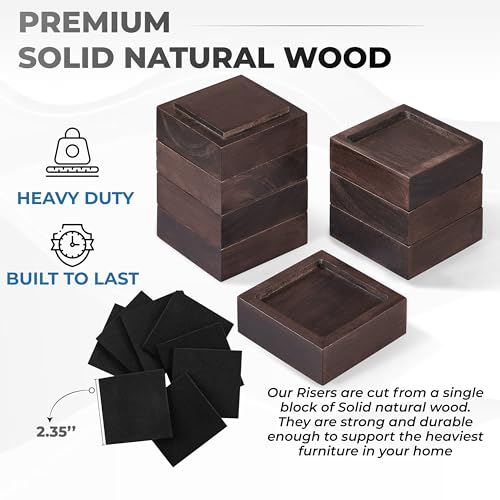 Bed Risers, Furniture Risers (Set of 8-Height 1") Can be Adjusted to 2'' 3''or 4'', Lifts Furniture Risers, Solid Natural Wood Risers, Non-Slip Recessed Hole (Square-Walnut Color) - color: Square-walnut Color