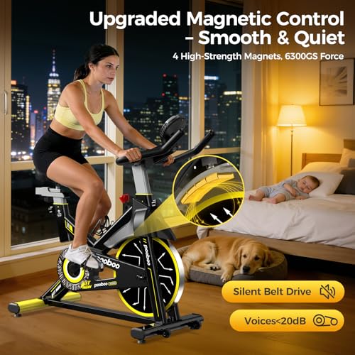 Exercise Bike,Stationary Bike for Home,Magnetic Indoor App Cycling Bike - color: Silver Yellow
