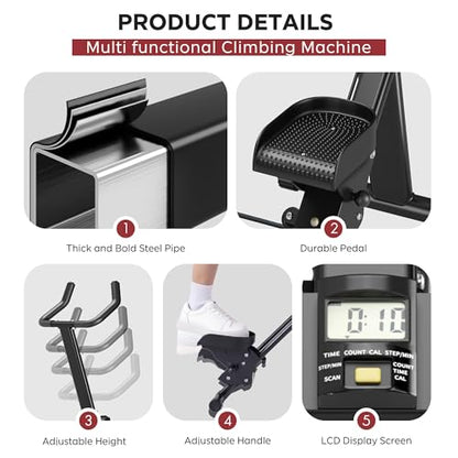 soges Stair Stepper w/Handlebar, Folding Vertical Aerobics for Home, Black