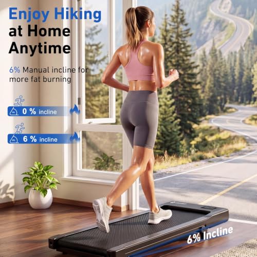 DeerRun Under Desk Walking Pad Treadmill for Home Office & Small Spaces, 6% Manual Incline, 0.6–3.8 MPH Walking Speed, 2.5 HP, 300 lb Capacity, App & Remote Control - color: Jet Black
