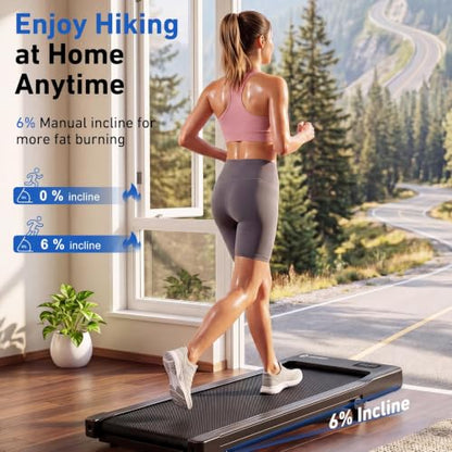 DeerRun Under Desk Walking Pad Treadmill for Home Office & Small Spaces, 6% Manual Incline, 0.6–3.8 MPH Walking Speed, 2.5 HP, 300 lb Capacity, App & Remote Control - color: Jet Black
