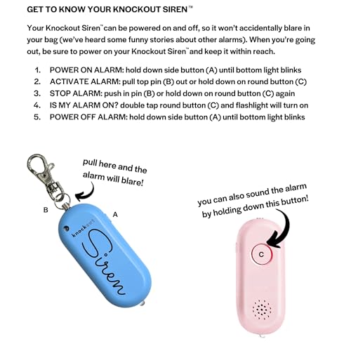 Knockout Siren - Periwinkle - Personal Security Alarm Keychain - Rechargeable - Easy to Use - Super Loud,130 DB, LED Flashlight, Emergency Safety Alarm for Women, Men, Children, Elderly - TSA Approved - color: Periwinkle