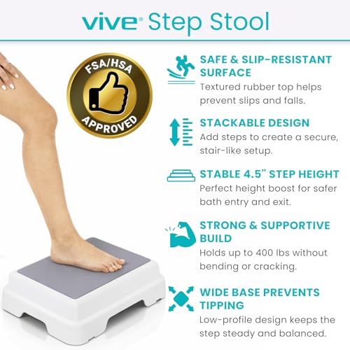 Vive Bath Shower Step Stool (4.5") - Slip Resistant, Stackable