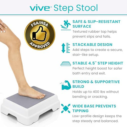 Vive Bath Shower Step Stool (4.5") - Slip Resistant, Stackable